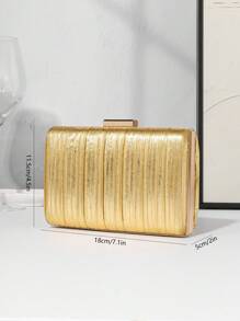 Women's Fashion Metallic Leather Gold Clutch Box Bag For Evening/Party/Formal Events With Chain Strap, Luxurious Dressy Formal/Party Square Shoulder Bag, Dance Party Handbag, Crossbody Bag - Gold - View 6