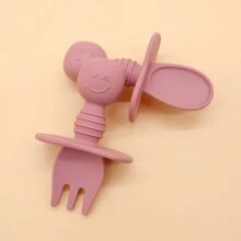 1 Cặp Thìa Và Nĩa Silicon Tay Cầm Ngắn Cho Trẻ Sơ Sinh Với Thiết Kế Hình Mặt Cười Để Dễ Cầm - Đỏ - Xem 10