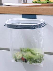 1-Piece Kitchen Cabinet Door Back Hanging Garbage Bag Holder With Lid, Dish And Trash Rack,Kitchen,Summer Beach Party,Food,Camping,Organizer,Room Decor,Kitchen Items. - Blue - View 4