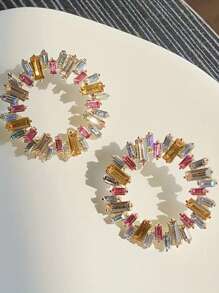 1pair Fashionable Exaggerated Round Crystal Inlaid Vintage Style Statement Earrings For Women, Daily Wear