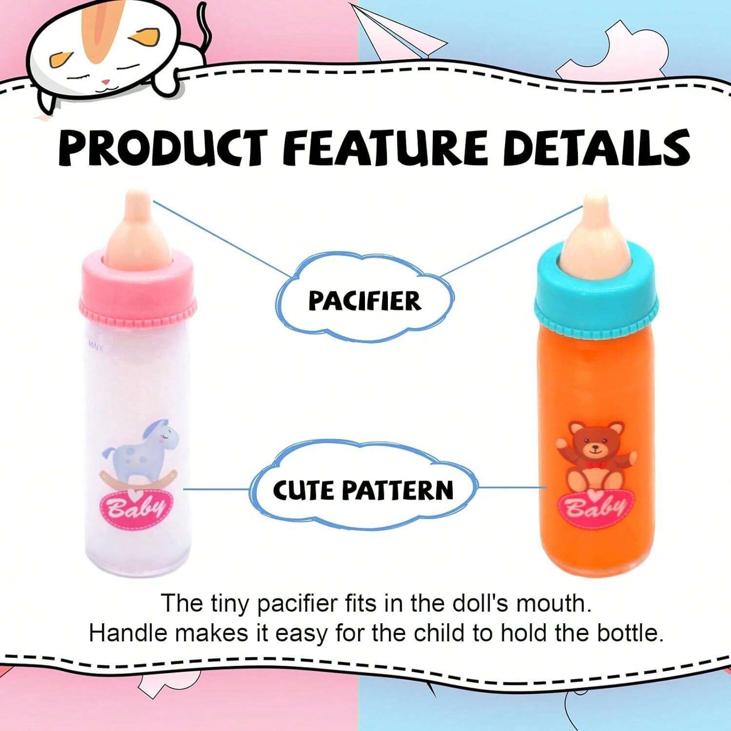 2pcs Magic Baby Doll Milk Bottle And Juice Bottle, Incredible Vanishing