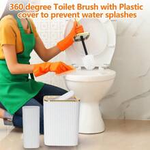 Bộ phụ kiện phòng tắm, 9 món đồ phòng tắm màu trắng hoàn chỉnh với giá để bàn chải đánh răng, thùng rác, hộp đựng xà phòng, cốc đựng bàn chải đánh răng, khay để đồ trên bàn trang điểm, đĩa đựng xà phòng, cọ bồn cầu, giá để tăm bông cho nhà mới Trang trí phòng tắm Phụ kiện phòng tắm Tổ chức phòng tắm Lưu trữ mùa hè - trắng - Xem 4