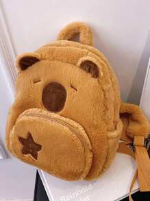 Cute Plush Otter Backpack, Versatile Cartoon School Bag For Girls - Brown - View 3