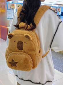 Cute Plush Otter Backpack, Versatile Cartoon School Bag For Girls - Brown - View 2
