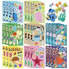 8/16/24/32 Sheets Reusable Make-A-Sea Face Stickers Ocean Animals DIY Art Craft Rewards For School Kid Teacher Summer Mermaid Party Favor Sticker For Birthday Gift Children Room Ocean Decorated Stickers,Stickers For Teachers,Boy Party Favors