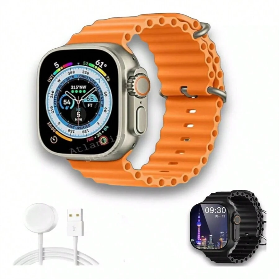 Reloj Inteligente con Glucemia, 2.1"Reloj Medidor Glucosa con Medición De Ácido Úrico, Colesterol Total, Temperatura Corporal, Presión Arterial Smartwatch para Hombres Y Mujeres (Color - Naranja - Ver 1