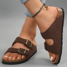Women's Slide Sandals Cork Footbed With Straps Adjustable Buckle Slip-On Sandals - Màu nâu tối - Xem 6
