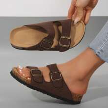 Women's Slide Sandals Cork Footbed With Straps Adjustable Buckle Slip-On Sandals - Màu nâu tối - Xem 4