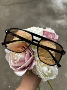 1pc Women's Large Square Frame Fashion Glasses With Rivets, Street Fashion Eyewear For Daily Wear And Vacation For Summer Beach Vacation,Outdoor,Travel Shades Casual Style Oversized Aviator Frame For Going Out Outfit,Back To School - Coffee Brown - View 4