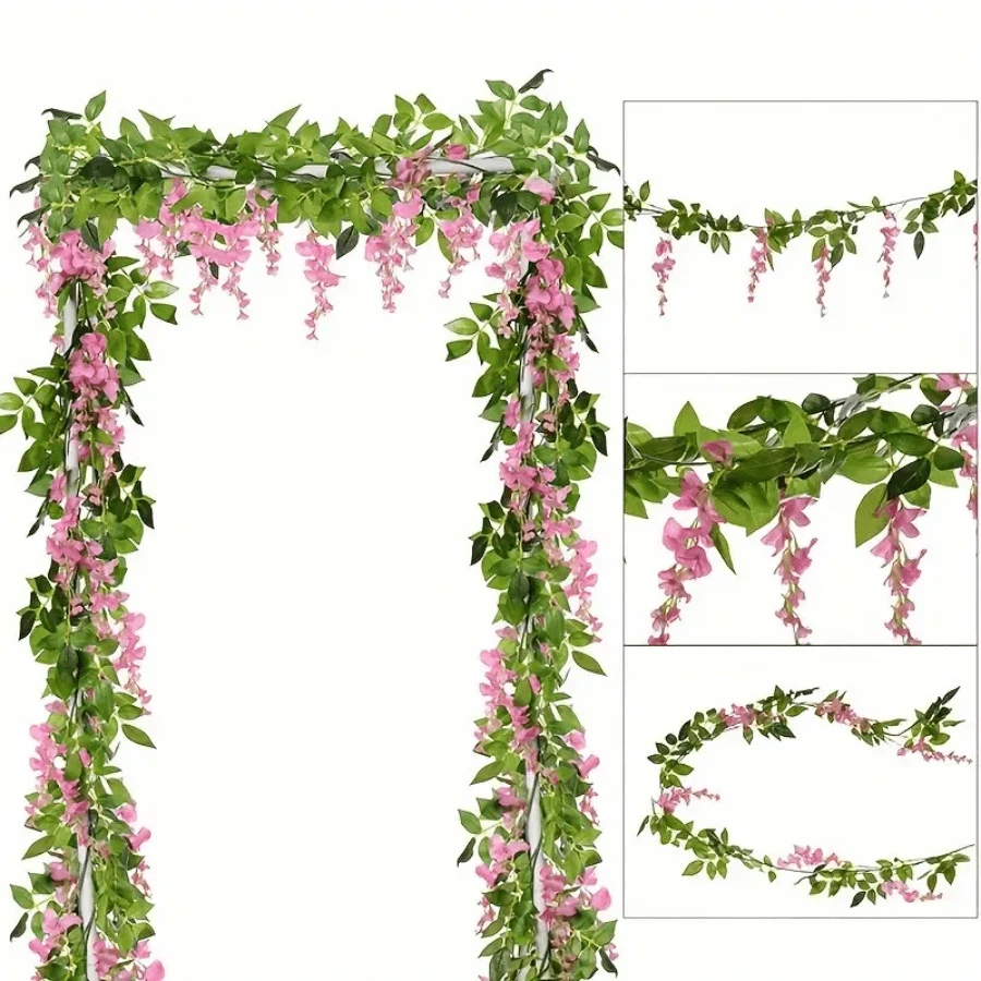 1pc Artificial Wisteria Flower Garland, Fake Wisteria Vine Rattan Hanging Flower For Home Garden