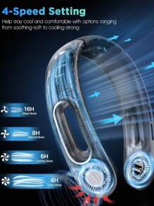 1入便攜頸掛風扇，吹涼空氣的頸掛風扇，可充電無葉頸掛風扇，360度散熱頸掛風扇，四檔調速，安靜，5200 MAh電池供電，可穿戴的USB個人風扇，適用於旅遊、戶外、工作、家庭、戶外運動等 - 黑色 - 查看 6