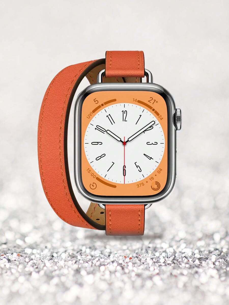 1 pieza Correa de reloj de cuero naranja de marca de moda para mujer, se envuelve alrededor de la muñeca dos veces, suave y elegante, reemplazo compatible con smartwatch de 38mm, 40mm, 41mm, 42mm, 44mm, 45mm, 49mm - color naranja - Ver 1