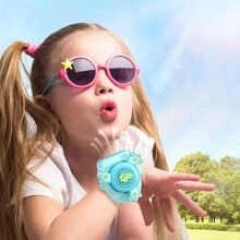 Colorido ventilador giroscópico, con mini luz , ventilador de reloj para estudiantes, recargable por USB, 2 velocidades de viento ajustables, adecuado para viajes en interiores y exteriores Pulsera para niños-ABS-Dinosaurio-Conejo-Panda - Verde - Ver 8