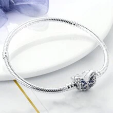 Vòng tay bướm màu bạc khảm dày đặc bằng hạt đá Zirconia hình con bướm nhiều màu sắc Cubic Zirconia hình con bướm phù hợp với phụ nữ nguyên bản Hạt charm DIY Trang sức Quà tặng tinh tế - Bạc - Xem 3