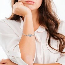 Vòng tay bướm màu bạc khảm dày đặc bằng hạt đá Zirconia hình con bướm nhiều màu sắc Cubic Zirconia hình con bướm phù hợp với phụ nữ nguyên bản Hạt charm DIY Trang sức Quà tặng tinh tế - Bạc - Xem 5