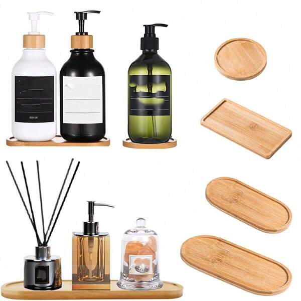 Wooden Soap Dispenser Tray Vanity Countertop Bottles Organizer Holder Round Square Candles Jewelry Storage Tray For Bathroom