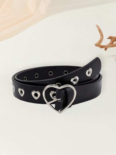 1pc Women's Heart Buckle Belt With Hollow Heart Design, Fashionable & Versatile For Dresses, Coats, Jeans, Trousers, Etc. Valentine's Day Summer, School Fall, Autumn, Halloween