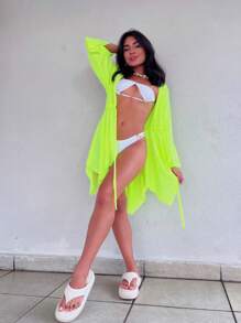 Women Kimonos - Màu xanh chanh - Xem 3