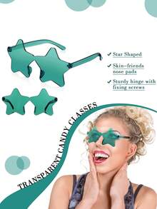 无框眼镜五角形眼镜，时尚透明糖果色眼镜，夏日派对，生日派对，嘉年华，趣味活动或派对礼物（更多颜色随机） - 彩色 - 查看 5