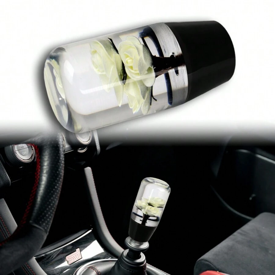 JDM 10CM VIP Clear Real Flowers Manual Gear Stick Shift Knob Lever Shifter Universal - White - View 1