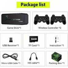 Wireless Retro Game Console - Retro Game Stick, Plug And Play, Built-In 20,000+ Classic Games, With 2.4G Wireless Controller (64G Large Capacity) - Black - View 4