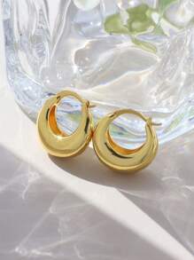 Charm-In 1 Pair Of 18K Gold Plated Chunky Hoop Earrings For Women - Hypoallergenic And Non-Fading Round Ear Hoops With 925 Silver Posts - CYE0284 (E138) - View 3