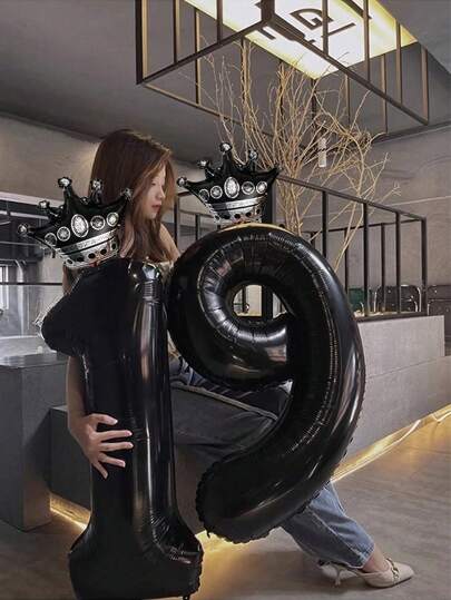 2 个 32 英寸黑色数字皇冠气球，铝箔聚酯薄膜数字气球，非常适合生日快乐装饰、派对装饰、周年派对、房间装饰、户外和场景装饰、生日派对装饰、圣诞节