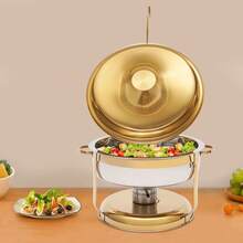 CNCEST Chafing Dish Set For Buffet, 9L/9.5Qt Stainless Steel Chafing Dish Buffet Servers Warmers With Circular Hanging Cap,Buffet Round Chafing Food Pan Buffet Warmers For Party Restaurant Hotel (Gold) - Gold - View 2