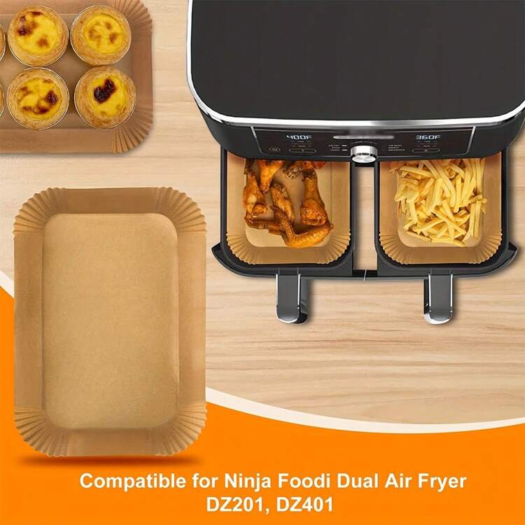 50/100/200 pezzi, Rivestimenti per friggitrice ad aria, Rivestimenti di carta monouso per accessori per friggitrice ad aria doppia, Rivestimenti rettangolari di carta pergamena 8,6 * 5,5 pollici, adatti per friggitrici ad aria da 2-5QT, Senza candeggina, Adatti per friggere, cuocere al forno, tostare, accessori per friggitrice ad aria - rettangolo - Visualizzare 6