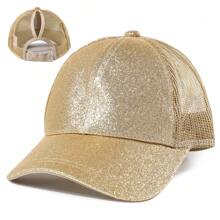 1pc Women's Multicolor Shiny Visor Ponytail Baseball Cap, Lightweight Fabric Sunshade Design Suitable For Everyday Wear, Summer