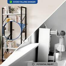 4-6 Tier Shelf Wood Bookcase Storage Display Rack Book Shelving Narrow Bookshelf With Steel Frame For Living Room Home Office Dinning Room - Black and White - View 8