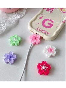 5pcs Colorful Flower Cable Protector, Cute Charger Protector, Cable Winder, Data Cable Sleeve, Compatible For IPhone - Best Gift