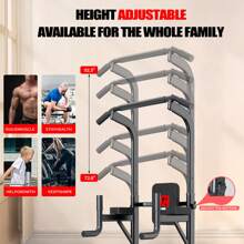 Power Tower Dip Station, Multi-Function Assistive Trainer Pull Up ,Load 350LBS - Black - View 3