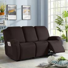 1/2/3 Seat Solid Recliner Sofa Covers, Polyester Fabric Stretch Recliner Couch Covers For Chair Cover, Soft Washable Furniture Protector With Pockets