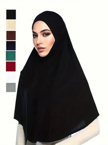 1pc Women Hijab Solid Color Face Slimming Head Scarf And Small Robe, Turban Headband, Sun Blocker And Decorative Undercap For Abaya Daily Under Cap Women Veil,Beach,Holiday - Multicolor - View 1