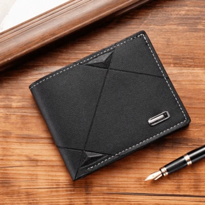 1pc Men's Short Wallet, High-End Youth Litchi Grain Zipper Coin Purse