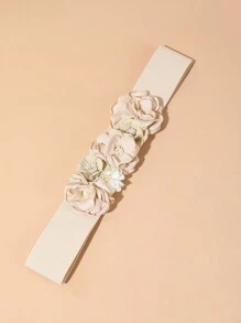 1 Pieza Cinturón Elegante Para Mujer Con Estilo Francés En Tejido Hecho A Mano Con Bordes Quemados Y Cinturilla Elástica Con Flor De Camelia 3d Y Decoración De Flores Falsas - Negro - Ver 3