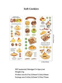 3pcs/Pack PET Waterproof Planner Stickers, Bread & Coffee Landscape Decorative Long Tapes, DIY Scrapbooking Cutting Stickers - Tuesday Channel - View 15