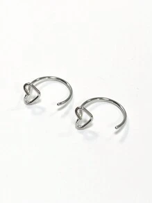 2PCS Summer Jewelry Stainless Steel Nose Stud Ring Heart Shape Earring Lip Ring Piercing For Women Golden Jewelry
