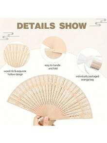1pc Traditional Hollow Out Flower Carved Wooden Fan, Cheongsam Accessory, Chinese Style Hollow Fan, Wedding Decoration, Table Decoration, Fashion Accessory Suitable For Wedding Guests, Bride, Party, Birthday Gift, Party Favor And Home Decor - Multicolor - View 5