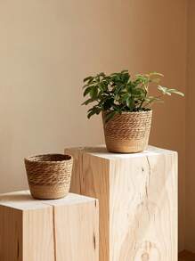 Nueva maceta tejida de paja de mar estilo nórdico, maceta de ratán, cesta de decoración del hogar, cesta de almacenamiento de plantas multifuncional para el jardín (el tamaño real puede variar ligeramente)