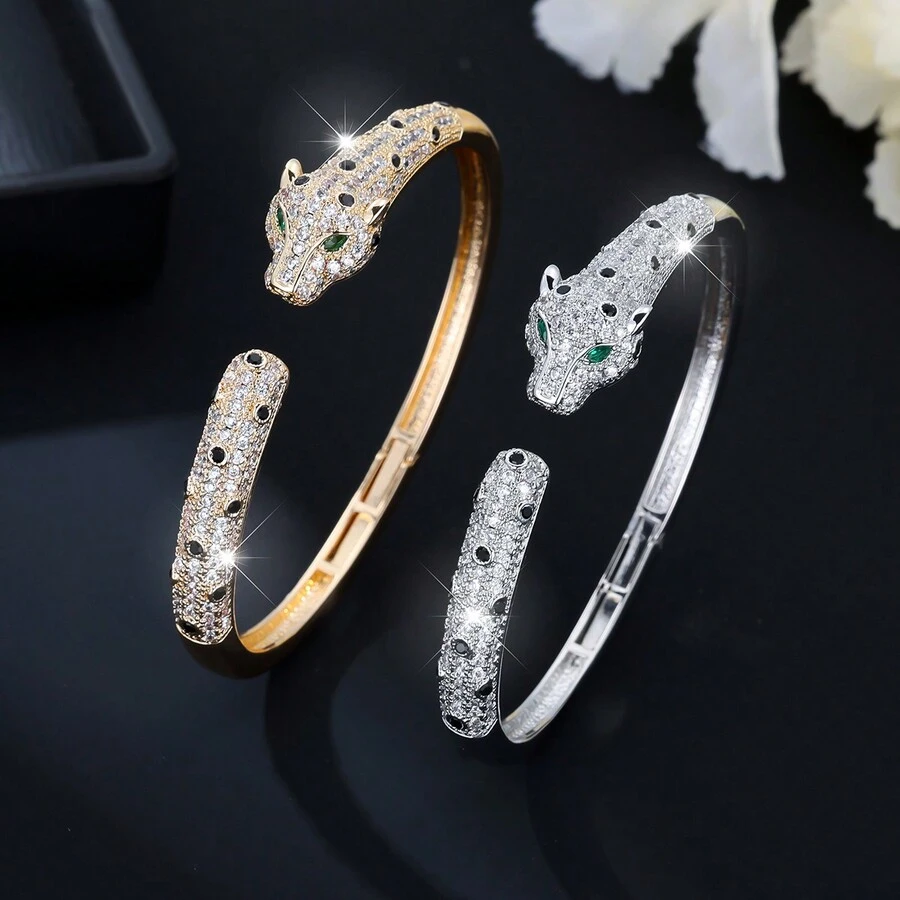 1 Máy Tính Sáng Tạo Phong Cách Hip-Hop Da Báo Dát Đá Cubic Zirconia Lắc Tay, Trang Sức Thời Trang Cao Cấp - vòng đeo tay - Xem 1