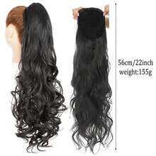 1pc Tóc giả buộc đuôi ngựa dài màu đen xoăn tổng hợp có dây rút dài 22 inch chịu nhiệt kẹp vào tóc giả buộc đuôi ngựa - màu đen - Xem 2