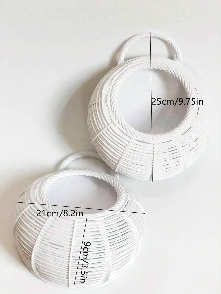 园艺花盆吊篮壁挂花篮塑料花盆仿真花编织花篮花瓶 - 白色 - 查看 1