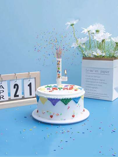 1 件五彩纸屑蜡烛蛋糕装饰蜡烛，用五彩纸屑装饰为您的蛋糕洒下欢乐，是庆祝生日、派对等、圣诞节的有趣方式