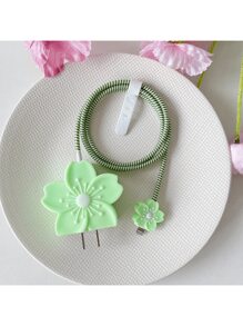 4pcs Colorful Flower Printed Case Set Compatible With Apple 20w Fast Charger And Data Cable Protection Cable Protector, Charger Protector