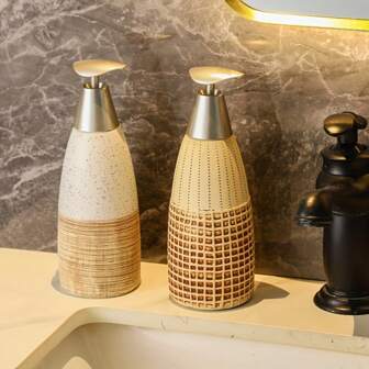 1入組400ml復古風格推式刷磨錐形乳液瓶，帶泵肥皂器、洗髮水、沐浴露、洗手皂、護手乳子瓶，適用於浴室，酒店旅館，廚房，廁所，家居配飾