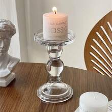 Luxury French Vintage Roman Column Crystal Glass Candle Holder, Romantic Candlelight Dinner Decoration, Valentine's Day Tabletop Ornament