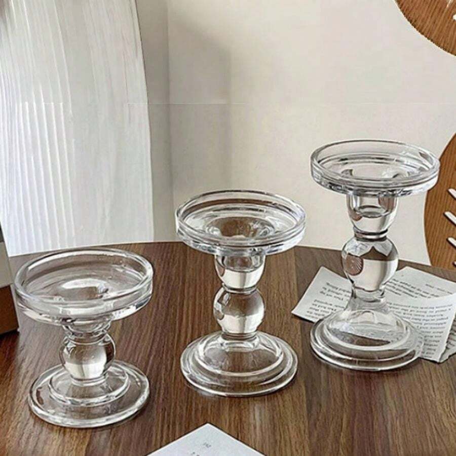 Luxury French Vintage Roman Column Crystal Glass Candle Holder, Romantic Candlelight Dinner Decoration, Valentine's Day Tabletop Ornament