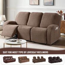 3 Pieces Recliner Sofa Covers, Stretch Reclining Couch Covers For 1, 2 & 3 Seat, Sofa Slipcovers Stripe Jacquard Recliner Covers Furniture Protector Covers With Elastic Bottom For Kids, Pets - Cà phê nhẹ - Xem 1